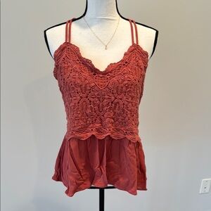Women's Lace Peplum Top - Rust